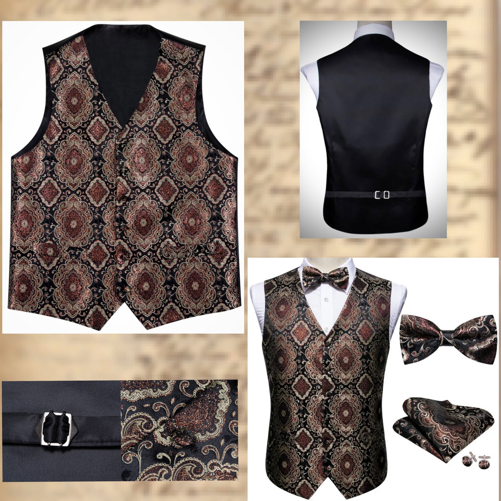 Carnival Baroque Waistcoat Set With Bow Tie, Pocket Square And Cufflin 