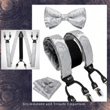 Vintage Style Fabric Six Clip Suspenders Set - with Cufflinks, Bow Tie and Pocket Square