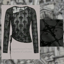 Asymmetric Mesh Top with Gothic Cross Velvet Flocking - Size 12