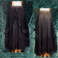 Madrigal Tiered Gothic Courtesan Skirt with Tiered Lace and Tulle in Black