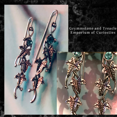 Ivy Leaf Earrings with Celadon Blue Stone