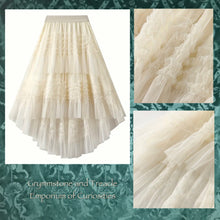 Tulle High-Low Layered and Ruched Skirt in Cream