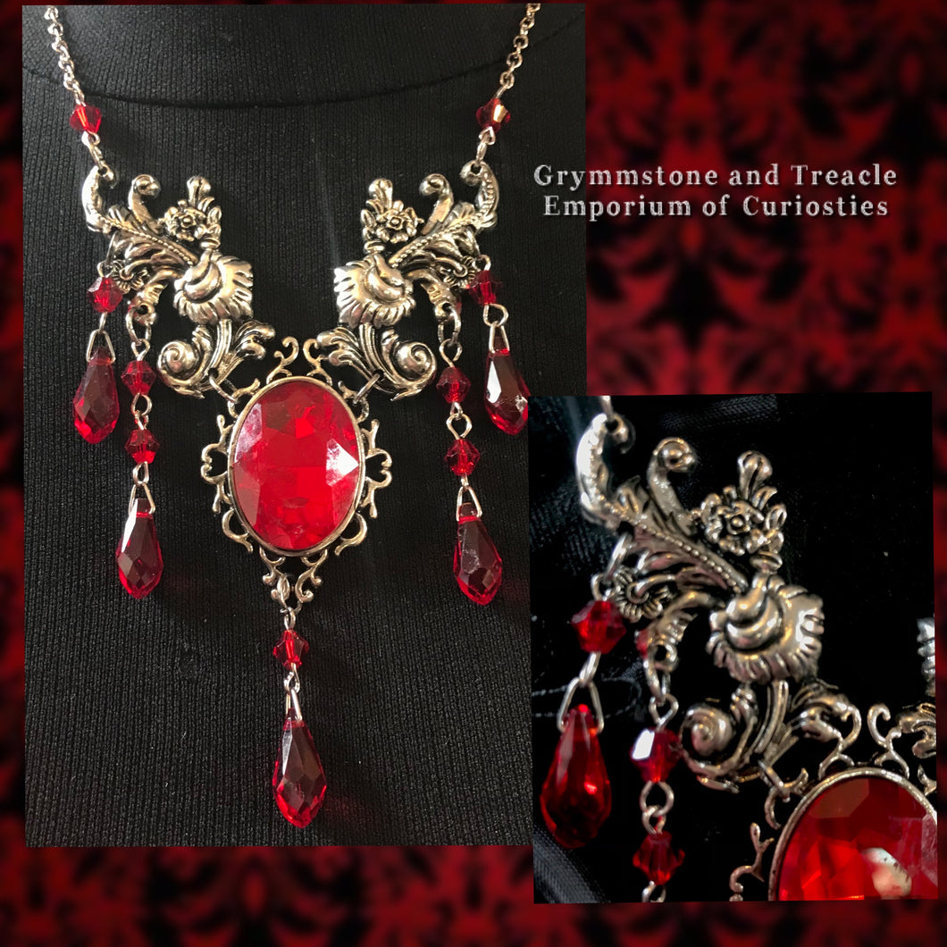 Marion Filigree Red Drop Necklace