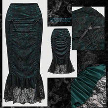 Treasure Trove High-Low Skirt - Emerald Green Satin  with Lace Layer - Size 12