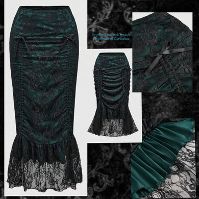 Treasure Trove High-Low Skirt - Emerald Green Satin  with Lace Layer - Size 12