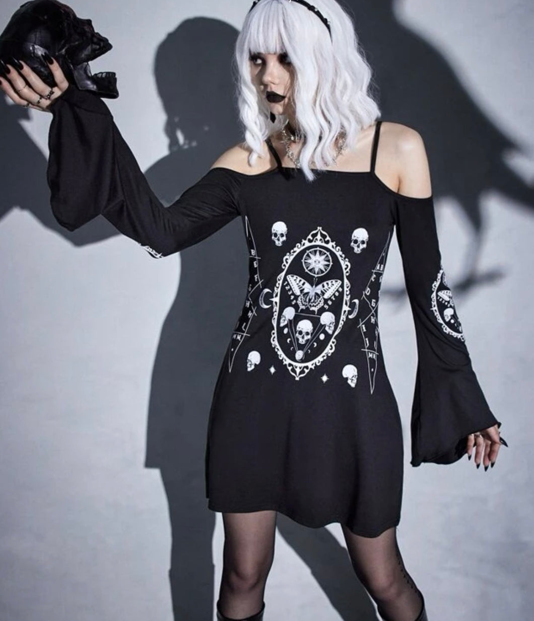 Cold Shoulder Moth and Skull Dress - Size 10 to 12