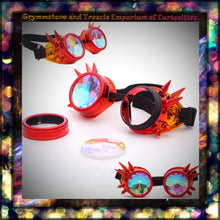 Red Flame Fire Chameleon Spiked Raver Goggles with Kaleidescope Lenses